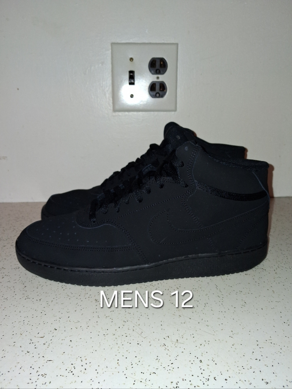 SIZE 12M - NIKE COURT VISION MID, TRIPLE BLACK. PRE-OWNED NO BOX.